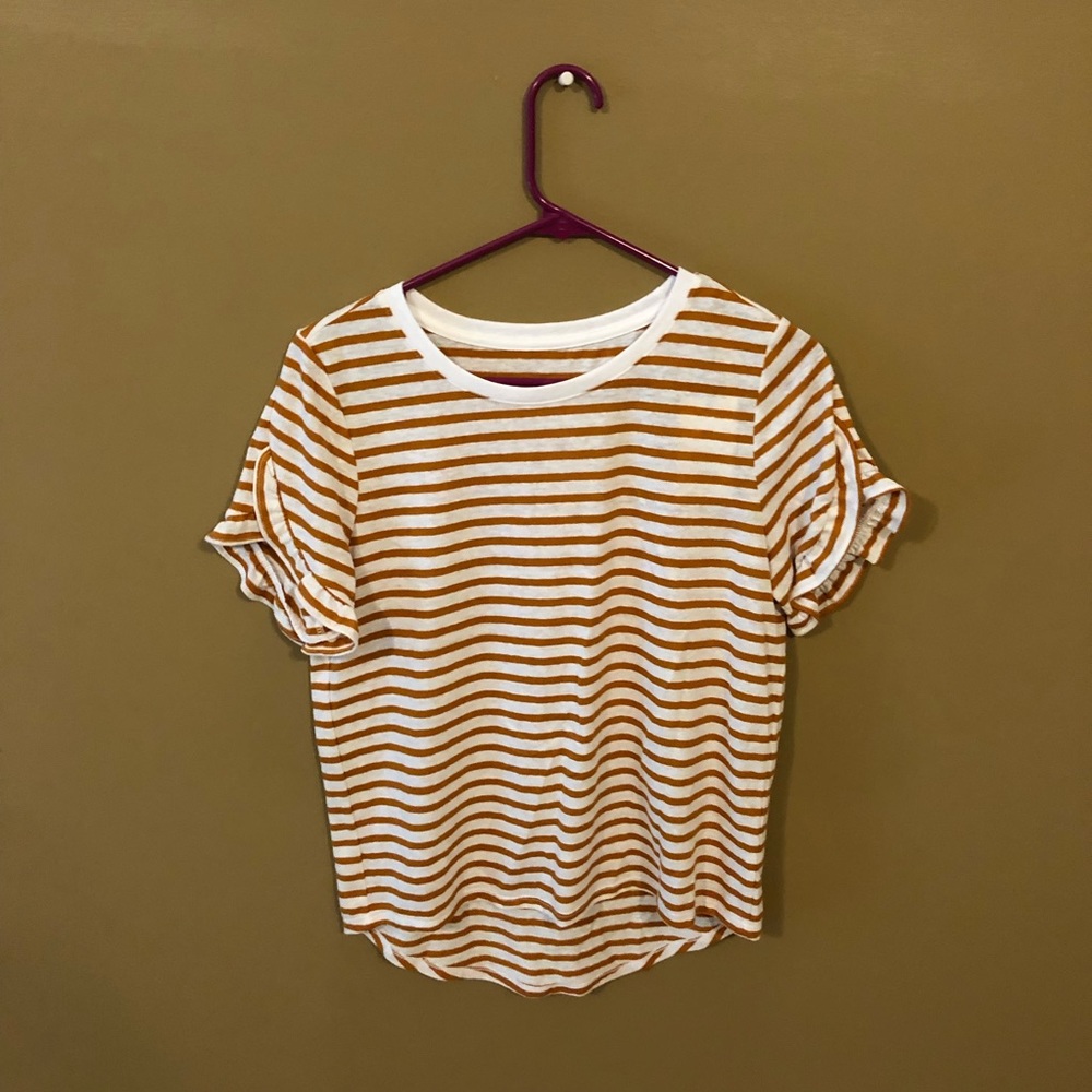 Orange and White Striped Ruffle Top